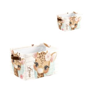 giraffe flower personalized custom name waterproof storage boxs baskets clothts towel book for bathroom office 1 pack