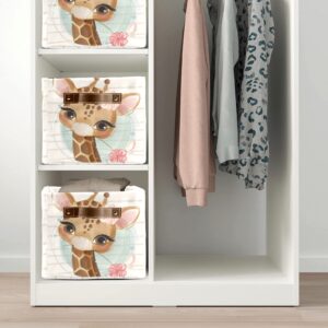 Giraffe Flower Personalized Custom Name Waterproof Storage Boxs Baskets Clothts Towel Book for Bathroom Office 1 Pack