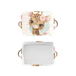 Giraffe Flower Personalized Custom Name Waterproof Storage Boxs Baskets Clothts Towel Book for Bathroom Office 1 Pack