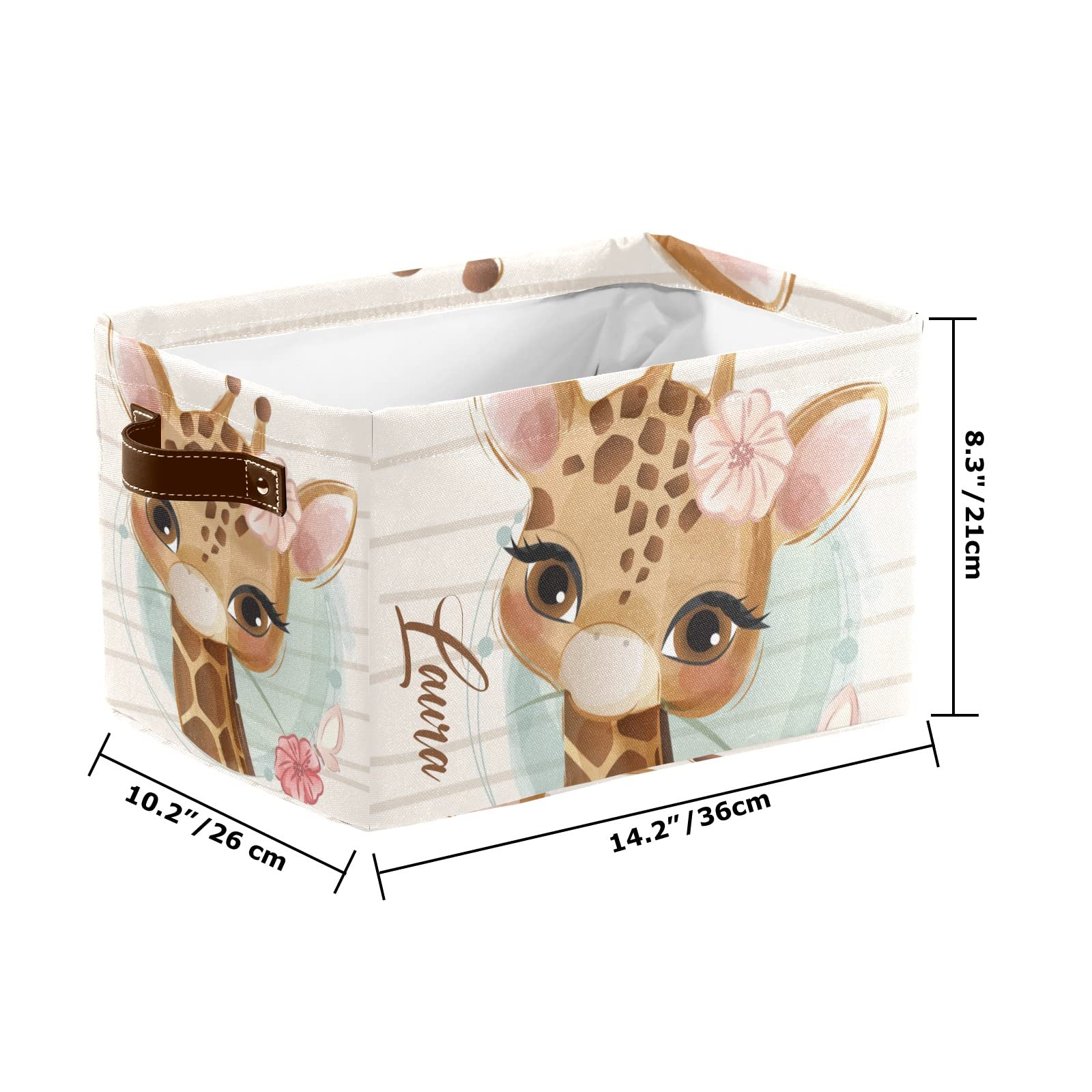 Giraffe Flower Personalized Custom Name Waterproof Storage Boxs Baskets Clothts Towel Book for Bathroom Office 1 Pack