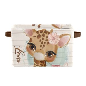 Giraffe Flower Personalized Custom Name Waterproof Storage Boxs Baskets Clothts Towel Book for Bathroom Office 1 Pack