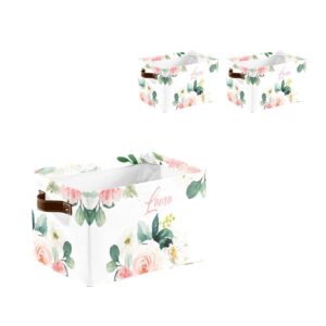 pink rose flower personalized custom name storage bins with handles shelves closet storage box 2 pack