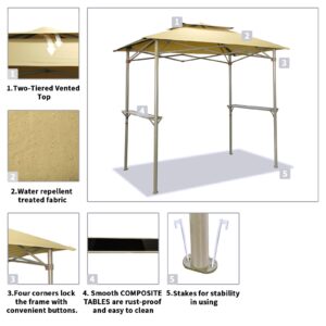 CROWN SHADES Grill Gazebo 8 x 5 Double Tiered Outdoor BBQ Gazebo Canopy with Two Handy Shelves (Beige)