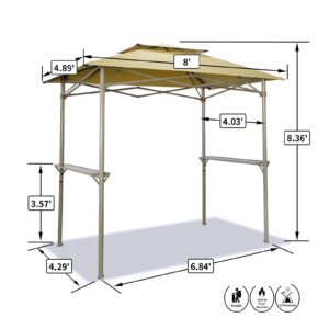 CROWN SHADES Grill Gazebo 8 x 5 Double Tiered Outdoor BBQ Gazebo Canopy with Two Handy Shelves (Beige)