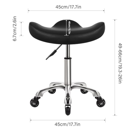 WKWKER Heavy Duty Rolling Stool with Wheels Hydraulic Swivel Adjustable Rolling Stool Ergonomic Thick Irregular Leather Seat Stool Chair for Kitchen Drafting Lab Office Salon Message Stool – Black