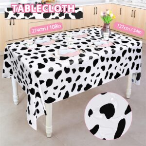 Winrayk Cow Birthday Party Decorations Supplies Farm Pink Cowgirl Cow Print Balloon Arch with Farm Backdrop Cow Print Tablecloth Cow Balloons Cow Print Party Decorations Kids Cow Birthday Decorations