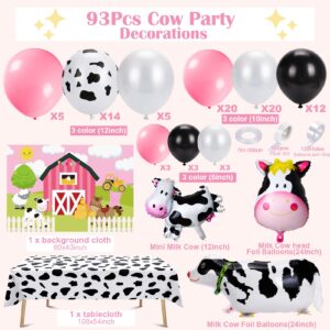 Winrayk Cow Birthday Party Decorations Supplies Farm Pink Cowgirl Cow Print Balloon Arch with Farm Backdrop Cow Print Tablecloth Cow Balloons Cow Print Party Decorations Kids Cow Birthday Decorations