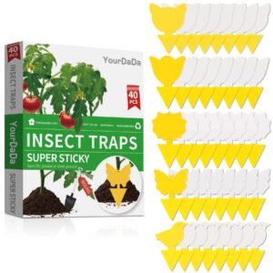 40 pcs 5 shapes yellow extremely sticky traps for fruit fly, whitefly, fungus gnat, insect catcher traps for indoor/houseplants/kitchen, protect the plant, non-toxic, odorless, pet & kid safe