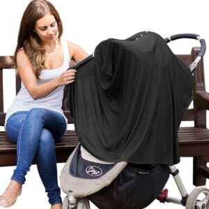 Byrd & Blume Maternity Nursing Cover Breathable Lightweight Breastfeeding Cover Wrap Shawl Scarf Poncho Adjustable Snaps Full 360 Degree Coverage Stroller Blanket Infant Car Seat Canopy (Black)