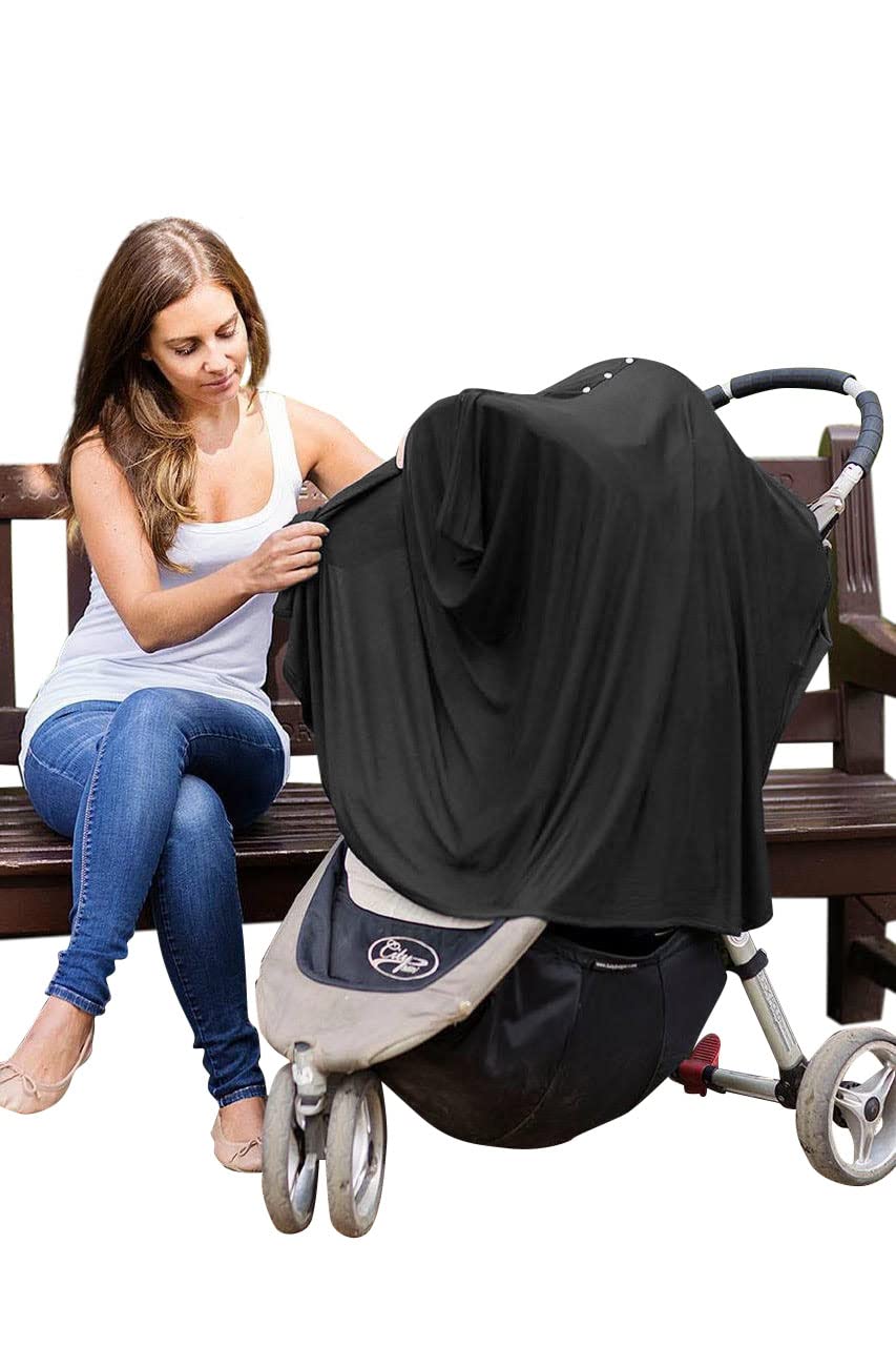 Byrd & Blume Maternity Nursing Cover Breathable Lightweight Breastfeeding Cover Wrap Shawl Scarf Poncho Adjustable Snaps Full 360 Degree Coverage Stroller Blanket Infant Car Seat Canopy (Black)