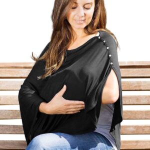 Byrd & Blume Maternity Nursing Cover Breathable Lightweight Breastfeeding Cover Wrap Shawl Scarf Poncho Adjustable Snaps Full 360 Degree Coverage Stroller Blanket Infant Car Seat Canopy (Black)