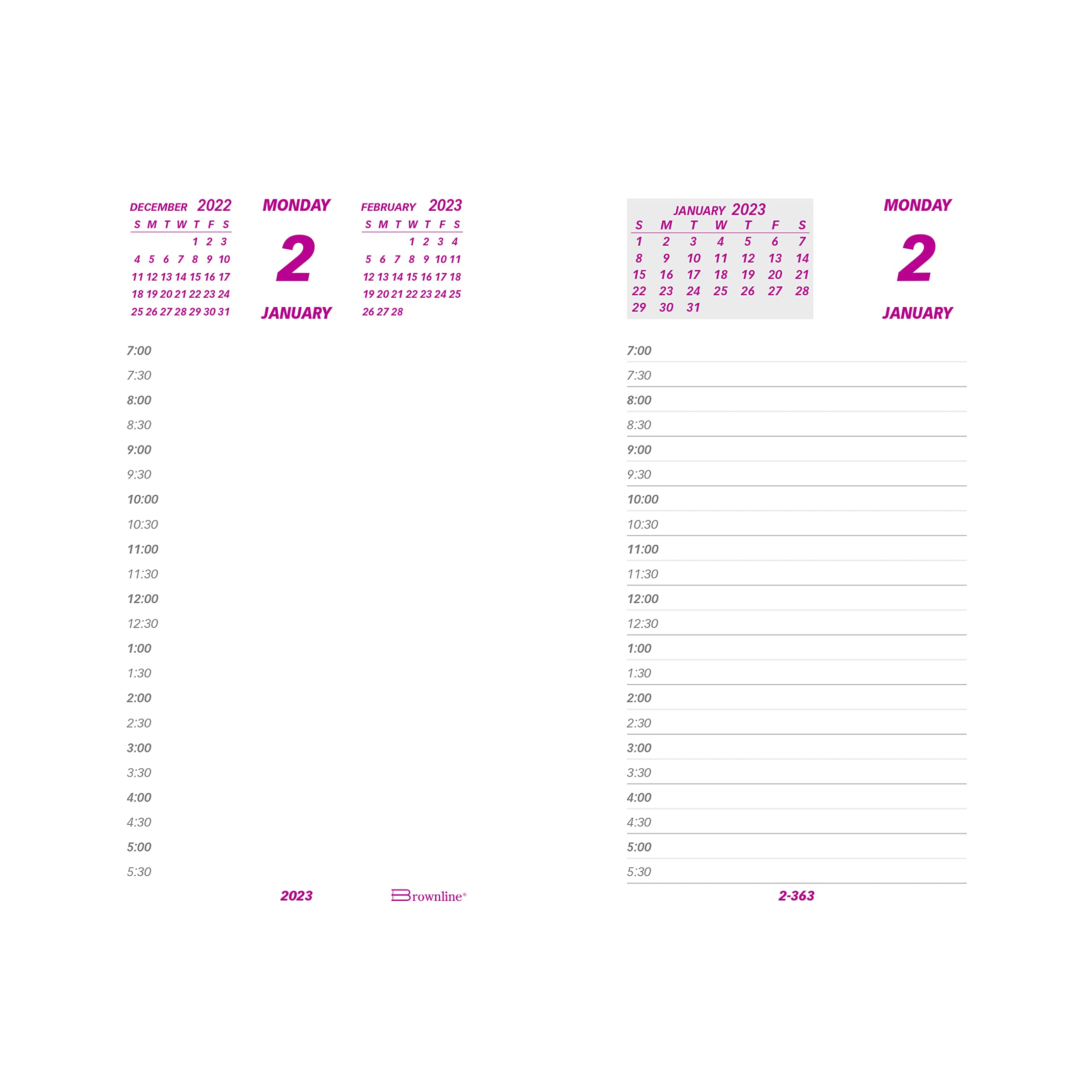 Brownline Daily Calendar Pad Refill, 6 x 3.5, White/Burgundy/Gray Sheets, 2023