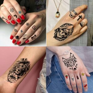 Rejaski 60 Sheets Ferocious Lion Tiger Temporary Tattoos For Men Women Arm Neck, Scary Devil Skull Skeleton Fake Tattoos For Adult Teens Halloween, Black 3D Wolf Dragon Realistic Tatoo Sticker Forearm