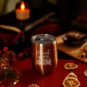 Thank You for Being Awesome Wine Tumbler Thank You Tumbler Thank You Gifts Birthday Thanksgiving Christmas Gifts for Women Men Coworkers Friends 12 Ounce with Lid Straw Gift Box Rose Gold