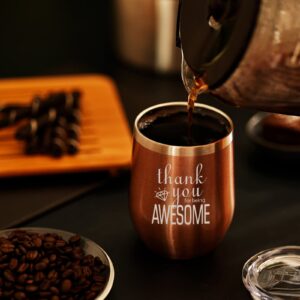 Thank You for Being Awesome Wine Tumbler Thank You Tumbler Thank You Gifts Birthday Thanksgiving Christmas Gifts for Women Men Coworkers Friends 12 Ounce with Lid Straw Gift Box Rose Gold