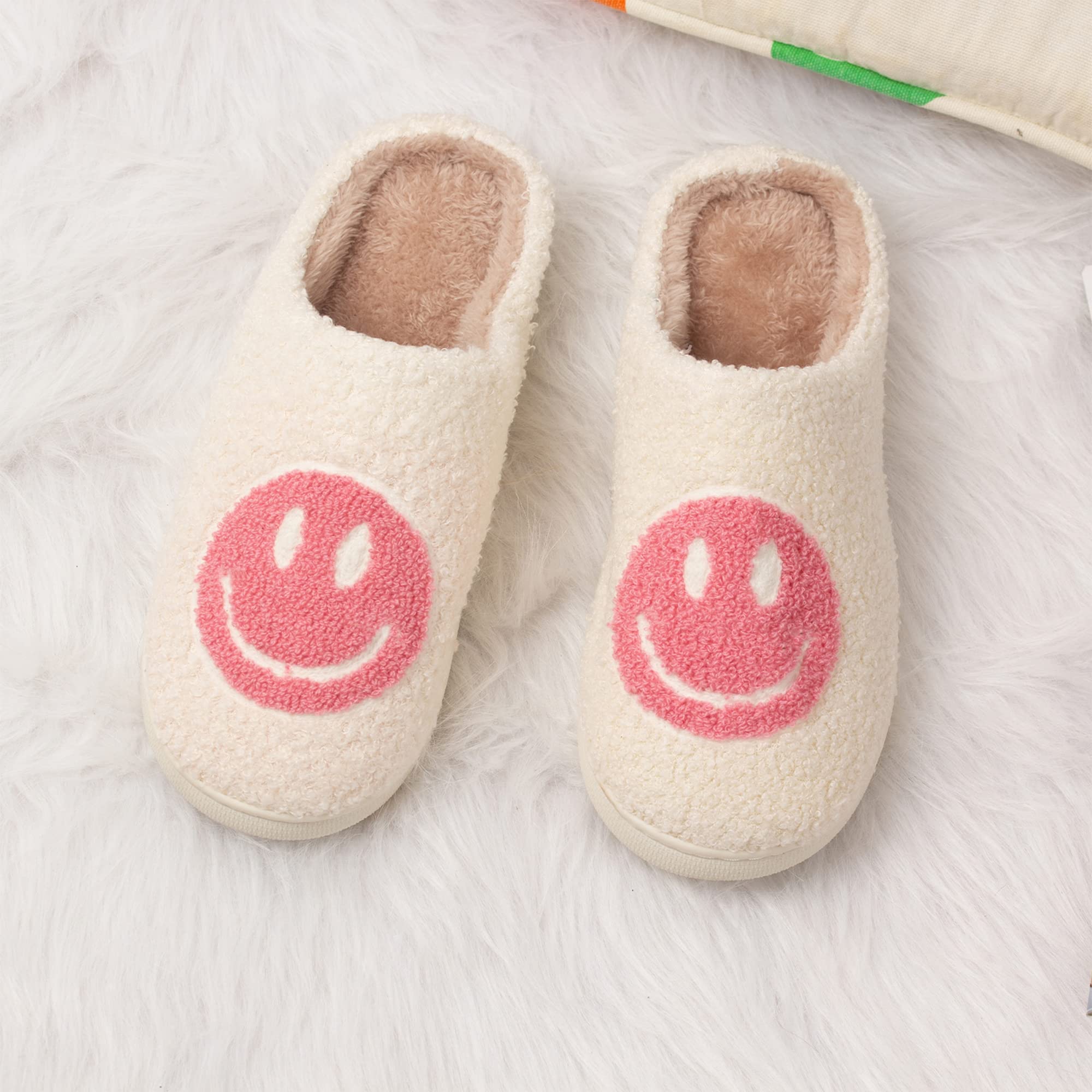 DepiYorSn Happy Face Slippers Retro Cozy Comfy Plush Warm Slip-on Slippers Winter Soft Fuzzy Indoor House Shoes with Memory Foam for Men Women…