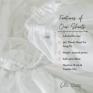 CutieCozy Satin Fitted Crib Sheet (2 Pack) Premium Oeko-TEX Certified Satin Crib Sheet Set, Prevents Bald Spots Like Silk Crib Sheets for Baby Hair (White with Light Gray Hearts & Stars)