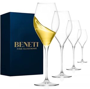 beneti modern wine glasses (set of 4) 14 ounces - large capacity, tall wine glass, drinking glass for wine, champagne flute glasses