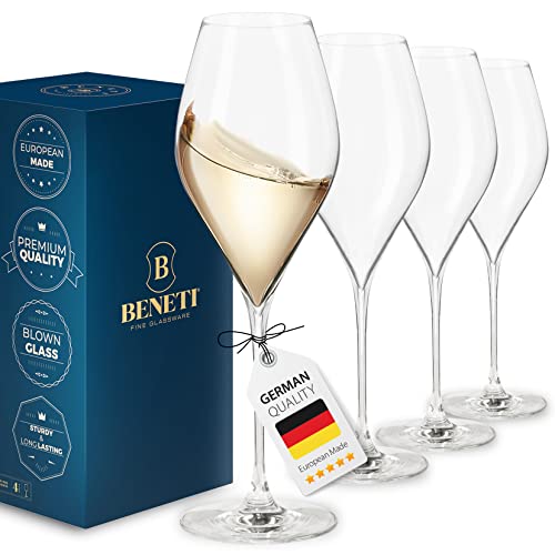 BENETI Modern Wine Glasses (Set of 4) 14 Ounces - Large Capacity, Tall Wine Glass, Drinking Glass for Wine, Champagne Flute Glasses