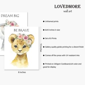 LOVEDMORE Baby Safari Nursery Wall Decor | Animal Wall Art Prints Set of 6 Posters | Jungle Nursery Room Decor for Baby Kids (UNFRAMED 8x10 Inch)