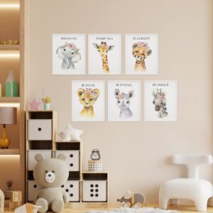 LOVEDMORE Baby Safari Nursery Wall Decor | Animal Wall Art Prints Set of 6 Posters | Jungle Nursery Room Decor for Baby Kids (UNFRAMED 8x10 Inch)