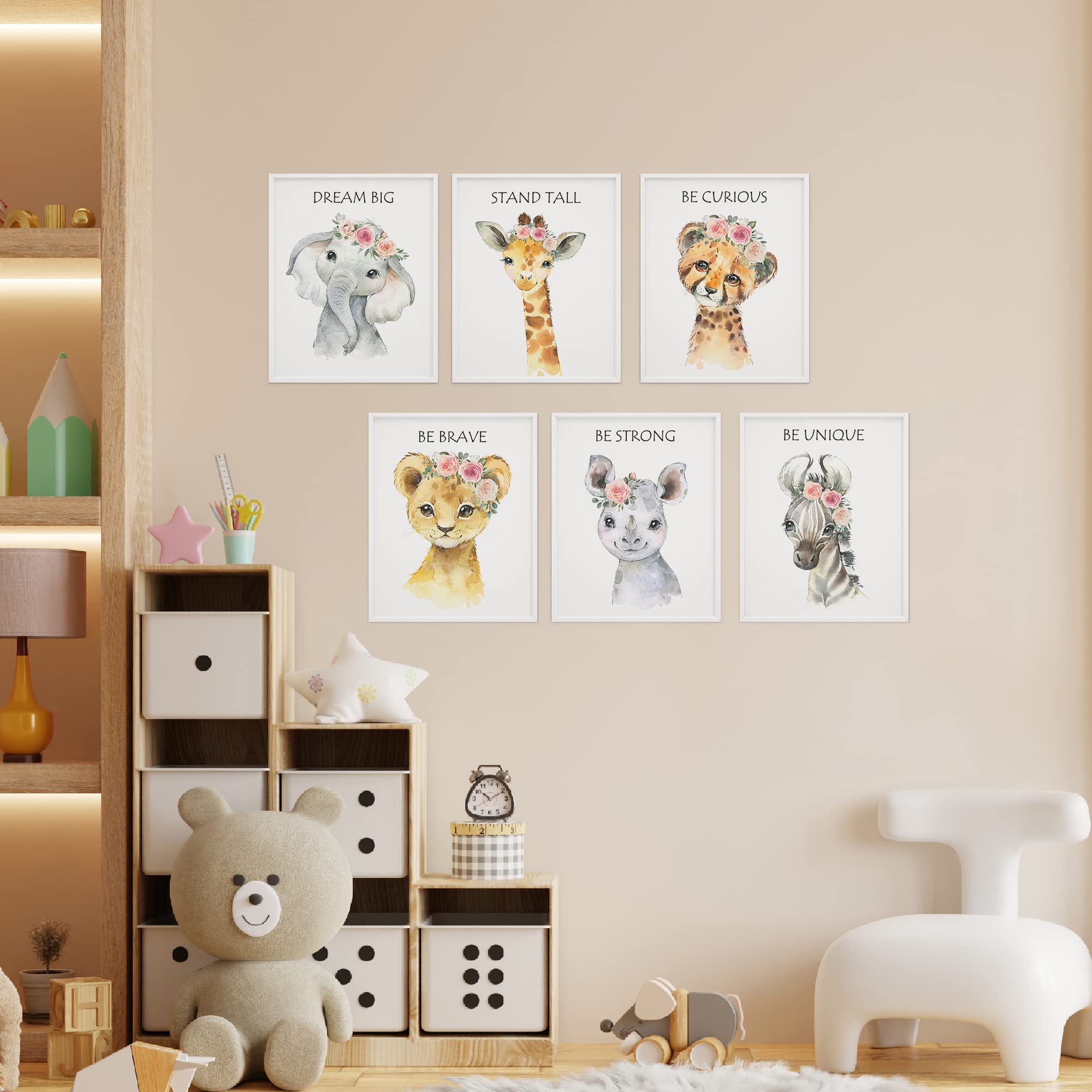LOVEDMORE Baby Safari Nursery Wall Decor | Animal Wall Art Prints Set of 6 Posters | Jungle Nursery Room Decor for Baby Kids (UNFRAMED 8x10 Inch)