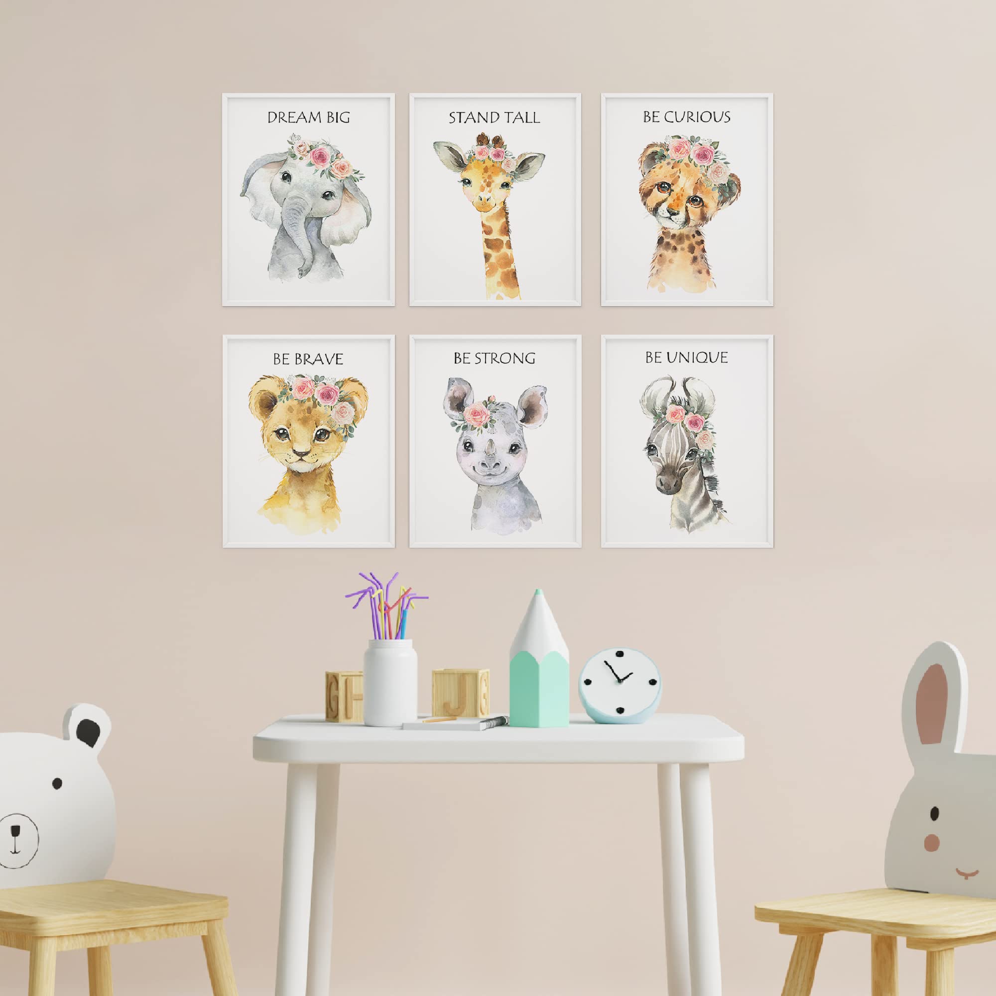 LOVEDMORE Baby Safari Nursery Wall Decor | Animal Wall Art Prints Set of 6 Posters | Jungle Nursery Room Decor for Baby Kids (UNFRAMED 8x10 Inch)