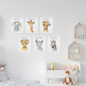 LOVEDMORE Baby Safari Nursery Wall Decor | Animal Wall Art Prints Set of 6 Posters | Jungle Nursery Room Decor for Baby Kids (UNFRAMED 8x10 Inch)