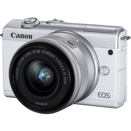 Canon EOS M200 Mirrorless Camera with 15-45mm Lens (White) (3700C009) + 64GB Memory Card + Filter Kit + 2 x LPE12 Battery + Charger + Card Reader + LED Light + Corel Photo Software + More (Renewed)