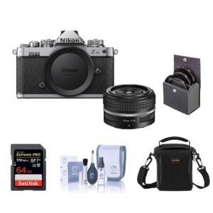 nikon z fc dx-format mirrorless camera with nikkor z 28mm f/2.8 (se) lens bundle with 64gb sd card, shoulder bag, filter kit, cleaning kit