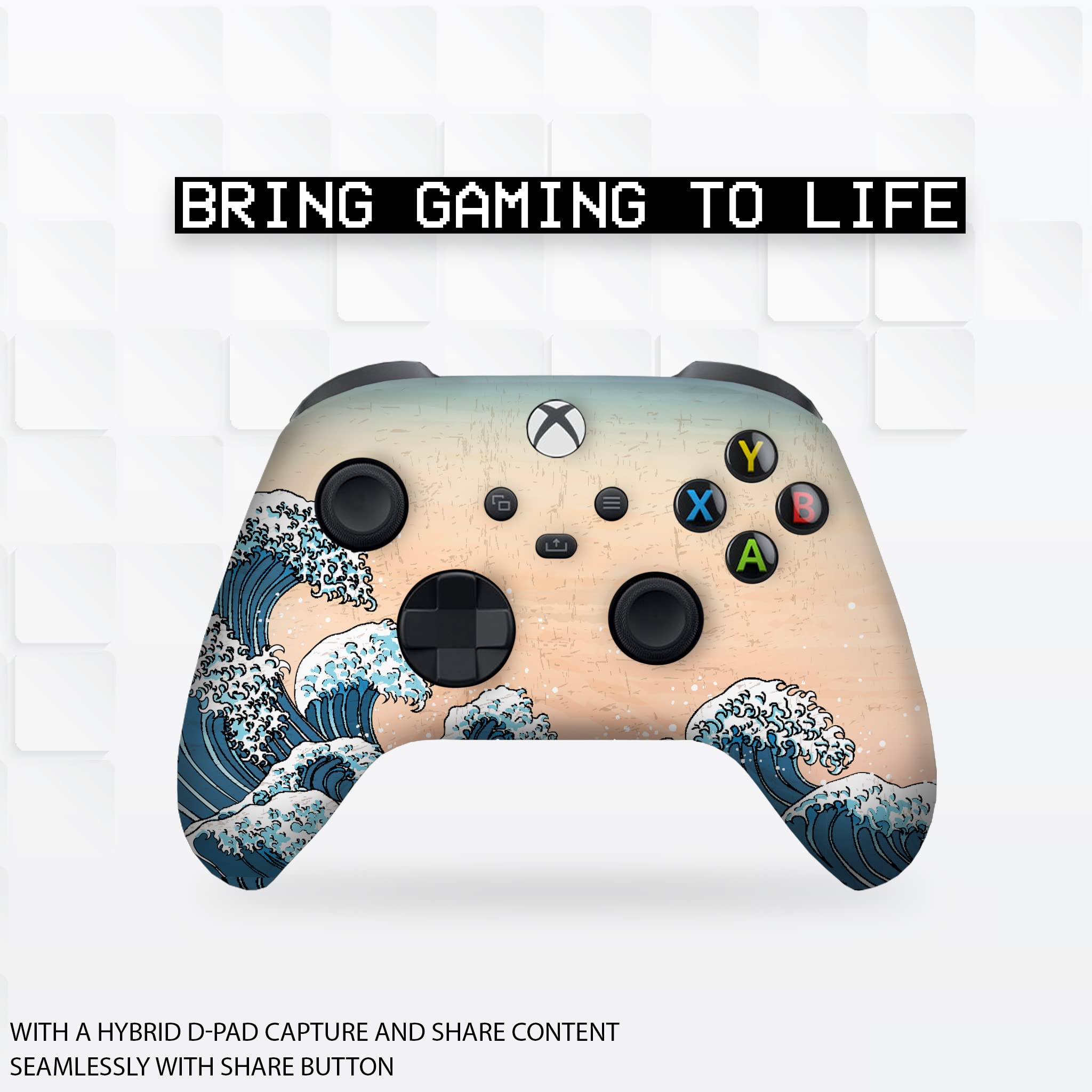 Chines Waves Customised Wireless Controller for Xbox by BCB. Original Xbox Controller Compatible with Xbox One / Series X & S Console. Customized with Water Transfer Printing (Not a Skin)