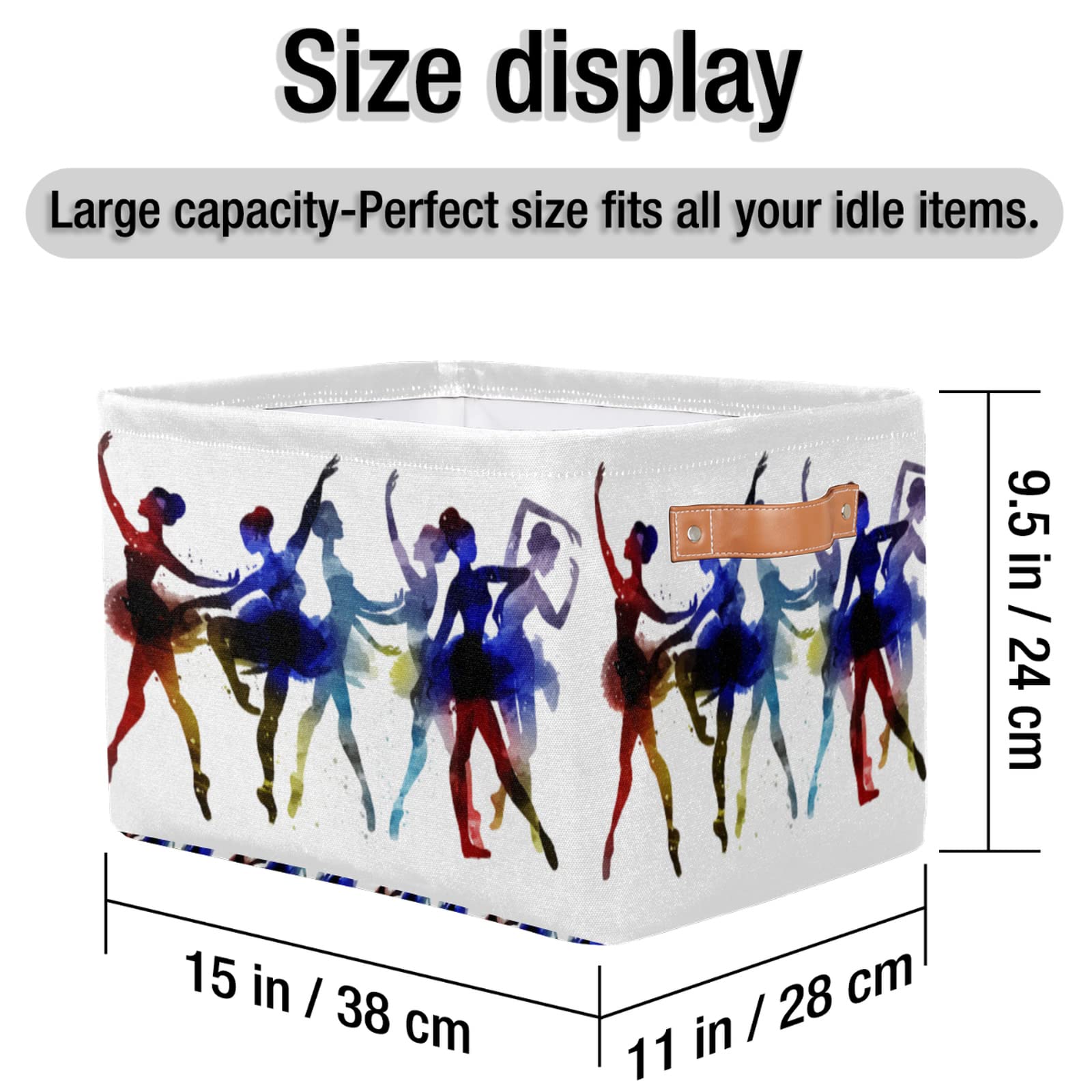 Pardick Ballet Dancer Storage Basket Storage Cube Bins Beautiful Girls Canvas Collapsible Toy Basket Organizer Waterproof Laundry Box with Handle for Shelf Closet Office Bedroom, 1PCS