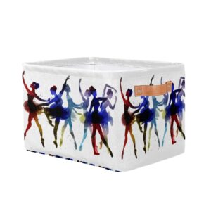 Pardick Ballet Dancer Storage Basket Storage Cube Bins Beautiful Girls Canvas Collapsible Toy Basket Organizer Waterproof Laundry Box with Handle for Shelf Closet Office Bedroom, 1PCS