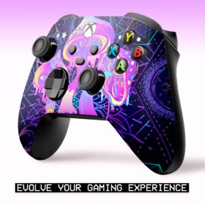 Moving Colorful Abstract Customised Wireless Controller for Xbox by BCB. Original Xbox Controller Compatible with Xbox One / Series X & S Console. Customized with Water Transfer Printing (Not a Skin)