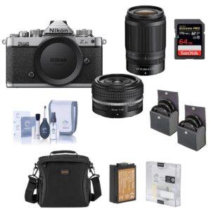 nikon z fc dx-format mirrorless camera with nikkor z 28mm f/2.8 (se) and 50-250mm lens bundle with 64gb sd card, shoulder bag, extra battery, filter kits and accessories