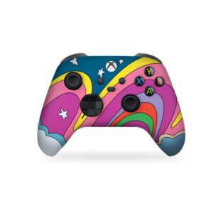 vintage psychedelic rainbow customised wireless controller for xbox by bcb. original xbox controller compatible with xbox one / series x&s console. customized with water transfer printing (not a skin)