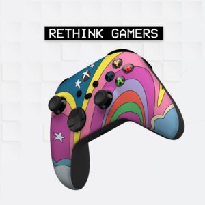 Vintage Psychedelic Rainbow Customised Wireless Controller for Xbox by BCB. Original Xbox Controller Compatible with Xbox One / Series X&S Console. Customized with Water Transfer Printing (Not a Skin)