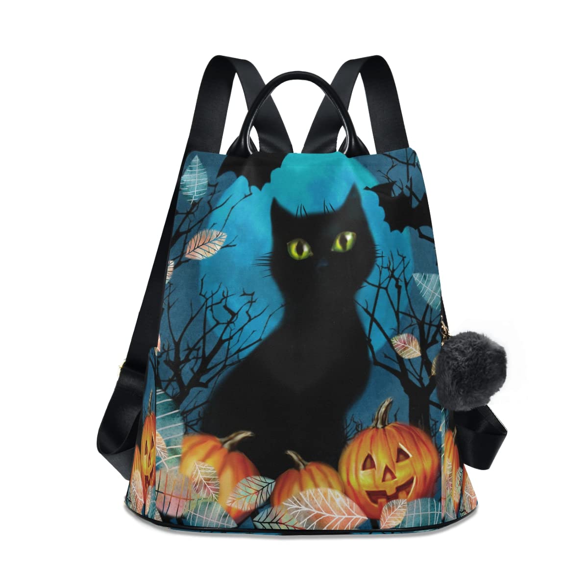 ALAZA Halloween Cat Pumpkin Lovely Women Backpack Anti Theft Back Pack Shoulder Fashion Bag Purse