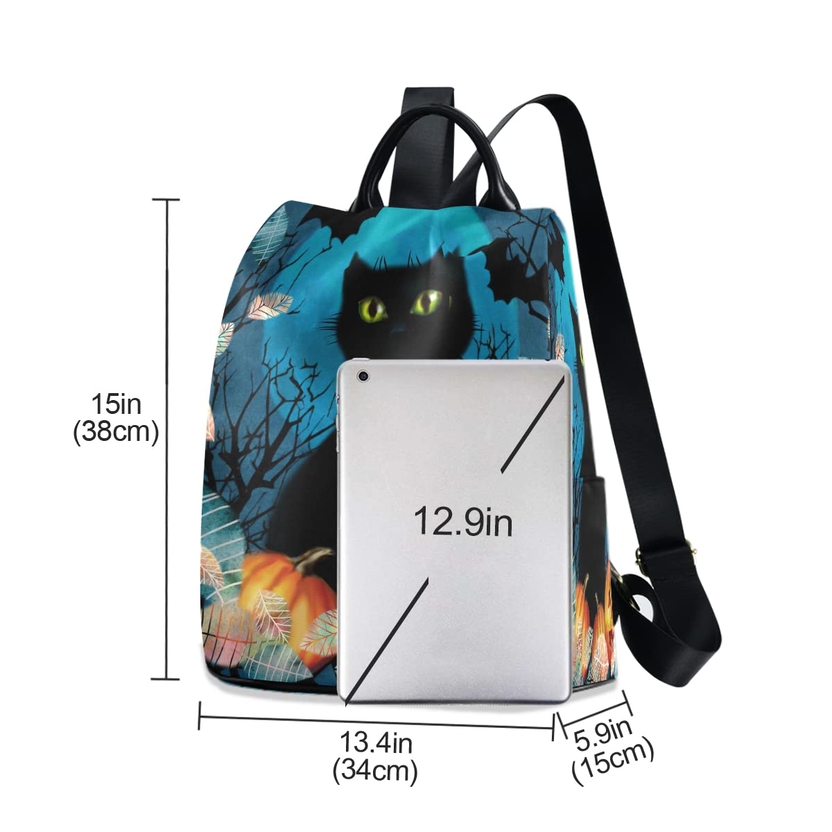 ALAZA Halloween Cat Pumpkin Lovely Women Backpack Anti Theft Back Pack Shoulder Fashion Bag Purse