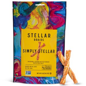 stellar pretzels braids simply stellar, 6 snack packs (5 oz each) sea salt flavor - stellar snacks, vegan, kosher, peanut-free, non-gmo, individual bags, pretzel twists - made in the usa