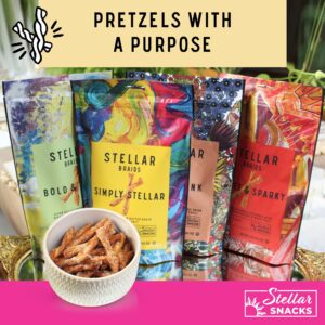 Stellar Pretzels Braids Simply Stellar, 6 Snack Packs (5 oz each) Sea Salt Flavor - Stellar Snacks, Vegan, Kosher, Peanut-Free, Non-GMO, Individual Bags, Pretzel Twists - Made in the USA