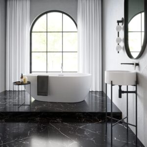 Monaco 16.5" Round Console Sink, White Basin Matte Black Legs