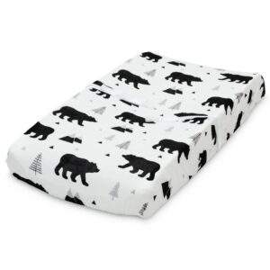 organic baby changing pad cover - muslin fitted changing pad cover for boys - soft and breathable, baby bear woodland, 16”x32”