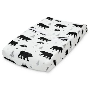 Organic Baby Changing Pad Cover - Muslin Fitted Changing Pad Cover for Boys - Soft and Breathable, Baby Bear Woodland, 16”x32”