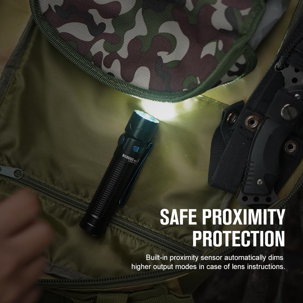 OLIGHT Warrior Mini2 1750 Lumens Rechargeable Tactical Flashlight with Dual Switch and Proximity Sensor, High Performance LED Flashlights for EDC, Outdoor, Camping and Emergency (Black)