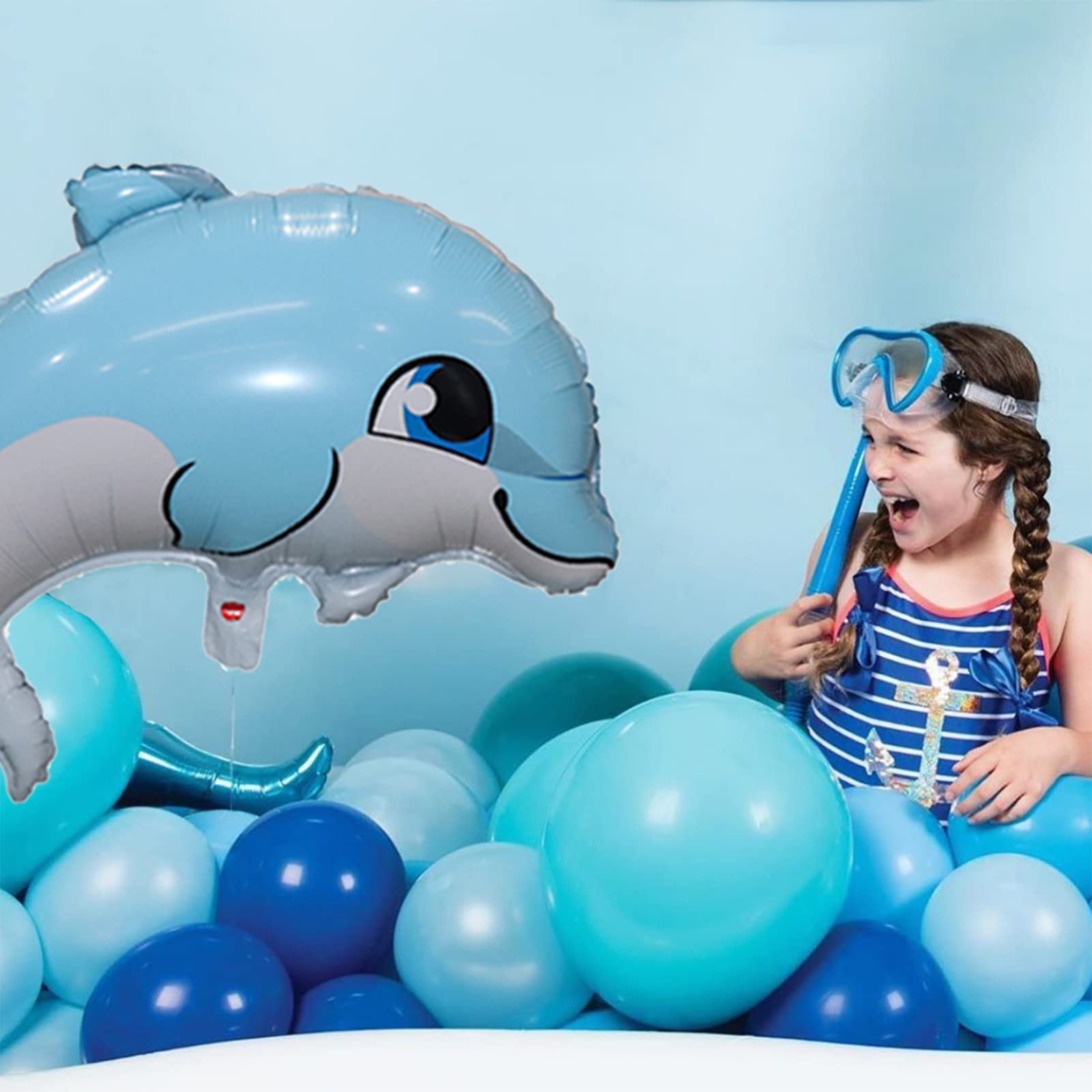 12 pieces Large Cute Sea Animal Balloons Octopus Shark Fish Dolphin Hippocampus Crab Scallops Foil Balloons for Boys Girls Sea Underwater Animals Theme Party Decoration