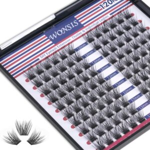 wonsis lash clusters, diy eyelash extension, 120 lightweight clusters individual lashes, wispy soft reusable artificial natural look for cluster lash, c curl false eyelashes (allure-12mm)…