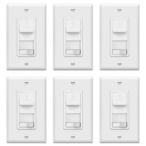 topgreener dimmer light switch for 200w dimmable led/cfl lights, single pole/3-way led slide dimmer switch,neutral wire not required,tgsds3-w-6pcs, 6 pack, white