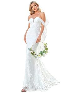 ever-pretty women's v neck lace maxi mermaid wedding dress with sweep train white us4