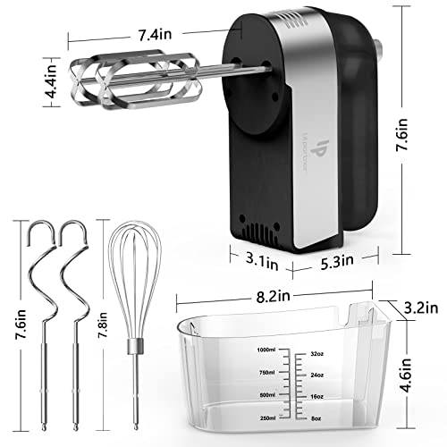 Hand Mixer Electric, 450W Kitchen Mixers with Scale Cup Storage Case, Turbo Boost/Self-Control Speed + 5 Speed + Eject Button + 5 Stainless Steel Accessories, For Easy Whipping Dough,Cream,Cake